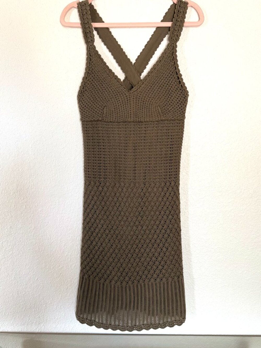 Athleta Crochet Knit Dress Olive Taupe